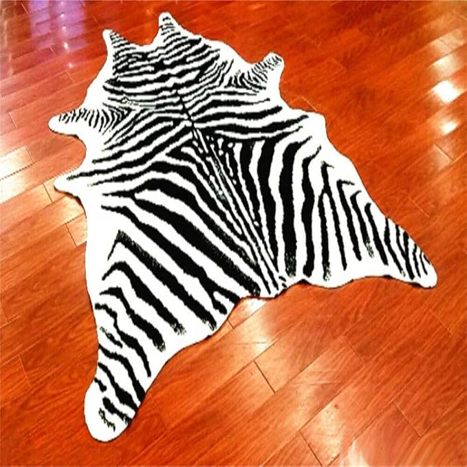 Zebra Print Rug Faux Animal Cowhide Skin Area Rug Leather Carpet Mat Large Size - Image 6
