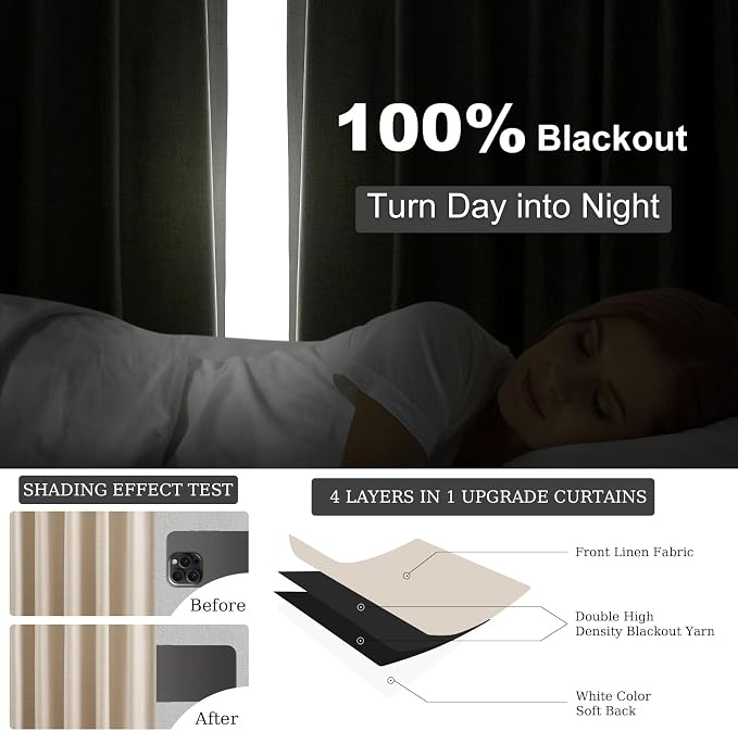 Topfinel 94 Inches Long Tan Colored Custom Blackout Linen Curtains, Internet - Image 6