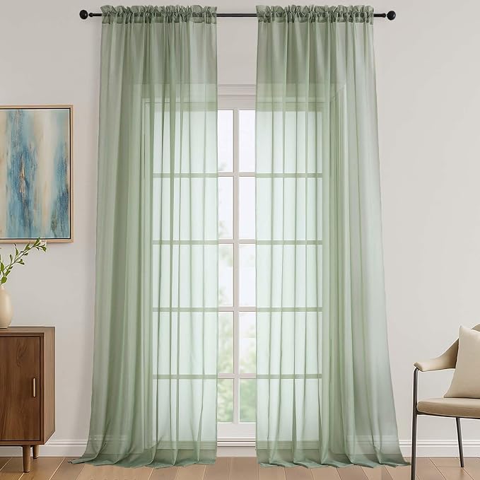 OVZME Sage Green Sheer Curtains 120 Inches Long 2 Panels Set, 59 Inch Extra by OVZME
