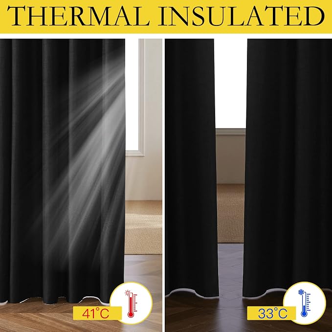 NICETOWN Black Out Linen Curtains, Complete Blackout Shades - Image 3