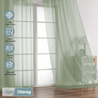 Sage Green Sheer Curtains 90 Inches Long 2 Panels, Light Filtering Solid Sheer - Image 5