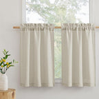 RYB HOME Cafe Curtains 24 inches Length, Linen Sheer Short Curtains by RYBHOME