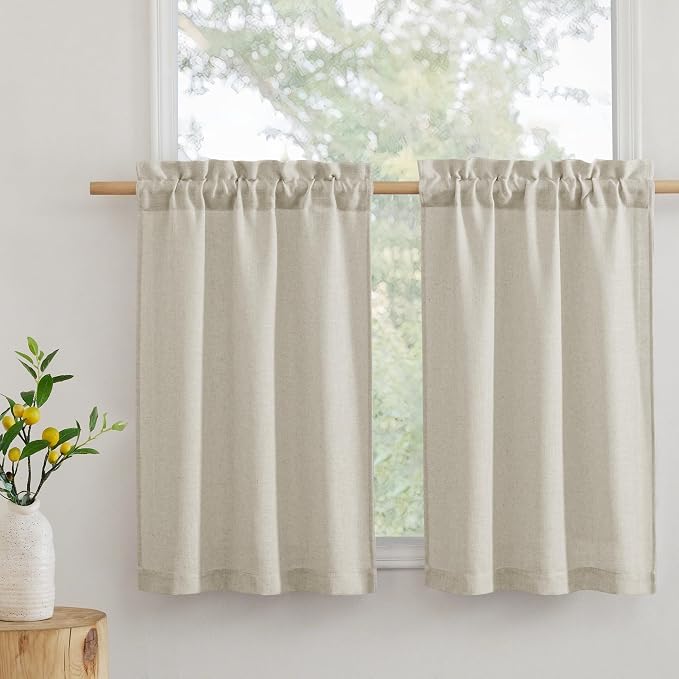 RYB HOME Bathroom Curtains Over Sink 36 inches Length, Linen Blend Semi Sheer by RYBHOME