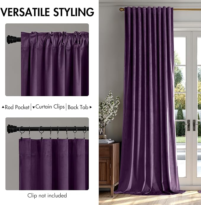 MIULEE Purple Velvet Curtains 96 inches - Image 2