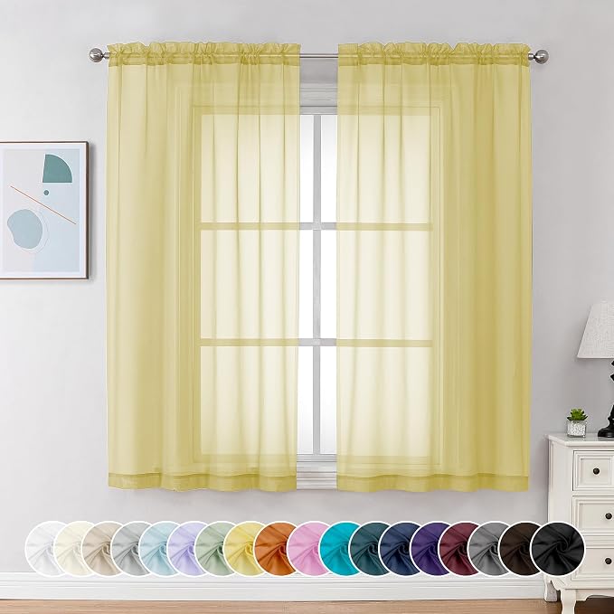 Chyhomenyc Mustard Yellow Sheer Curtains 63 Inches Long, Light Filtering Window by Chyhomenyc
