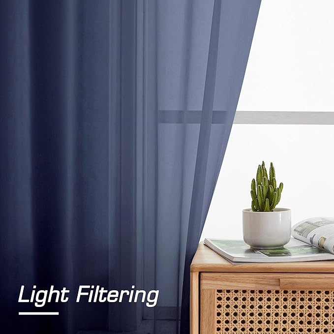 Aiyufeng Sheer Navy Blue Curtains 84 inch Length 2 Panels Set, Airy - Image 6