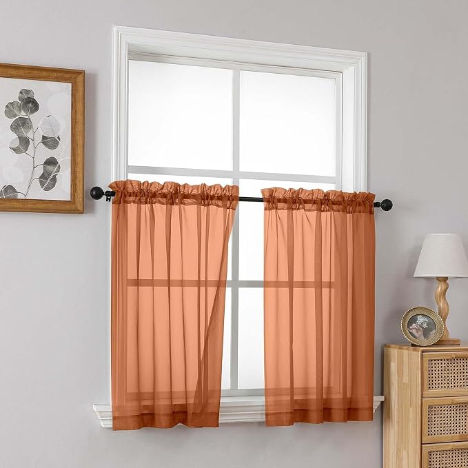 Orange Sheer Curtains Tier 30 Inches Length 2 Panels Set, Light Filtering - Image 8