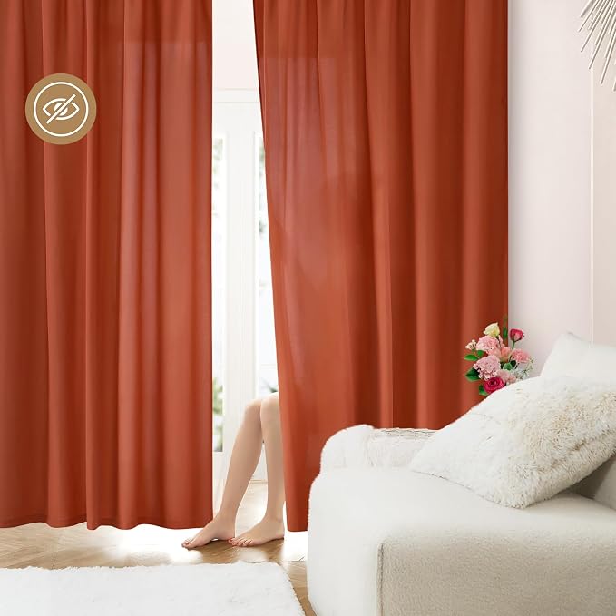 HOMEIDEAS Non-See-Through Fall Burnt Orange Privacy Sheer Curtains, 52 X 63 by HOMEIDEAS