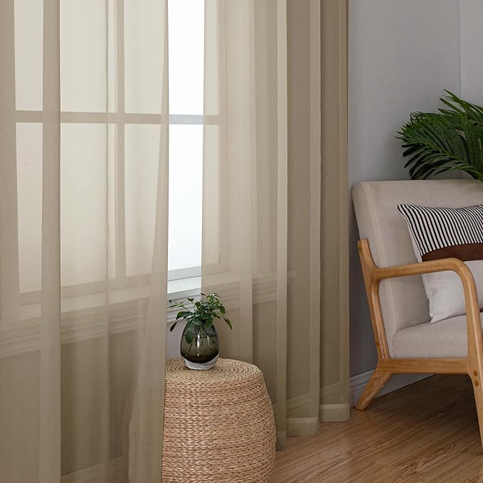 Chyhomenyc Taupe Sheer Curtains 120 Inches Long - Image 2