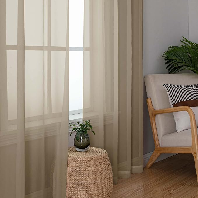 Chyhomenyc Taupe Sheer Curtains 84 Inches Long 2 Panels Set- Light Filtering - Image 4