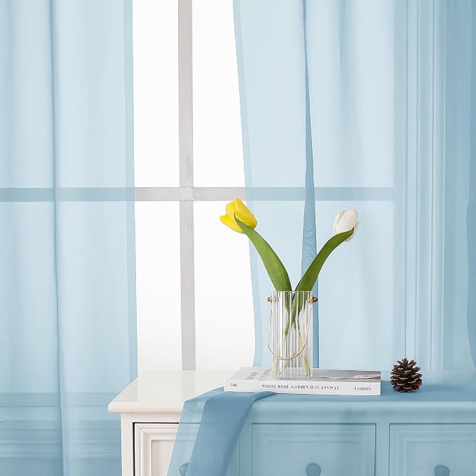 Lecloud Sky Blue Sheer Curtains - Image 3