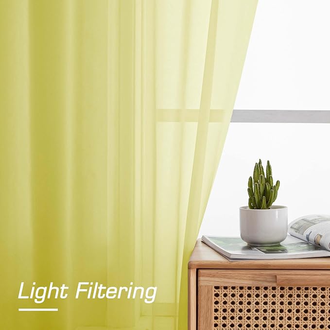 OWENIE Sheer Lemon Curtains for Bedroom Living Room 63 Inch Length 2 Panels Set - Image 4