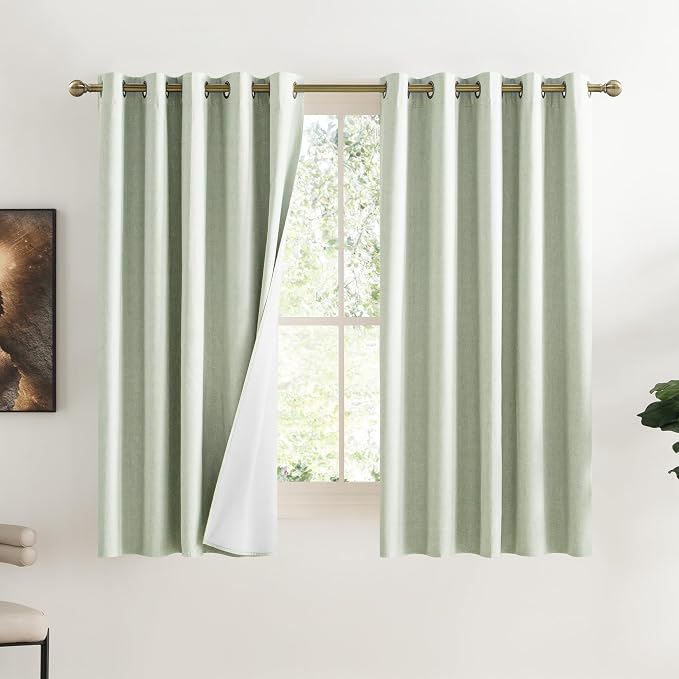 NICETOWN Sage Green Kitchen Linen Completely Shaded Draperies, 2 Pieces by NICETOWN
