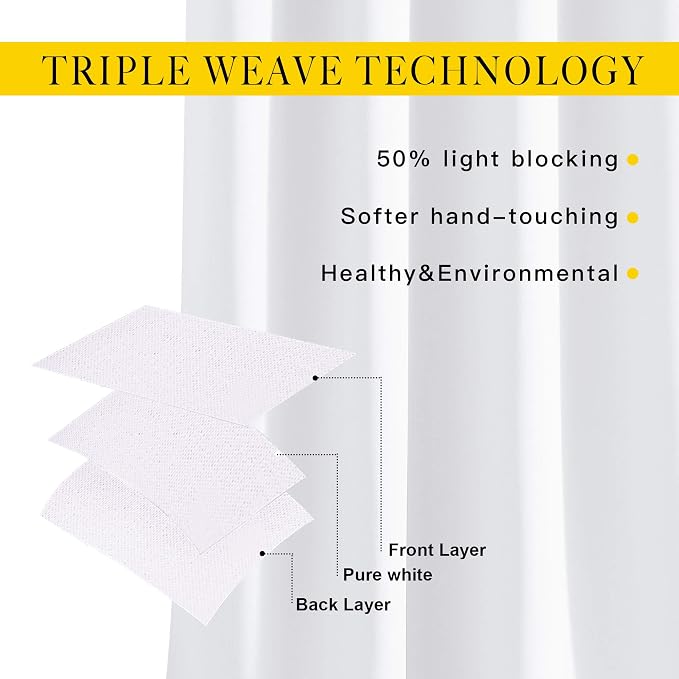 NICETOWN 50% Blackout White Curtain Set, Modern Design Solid Grommet - Image 3