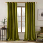 MIULEE Velvet Curtains Olive Elegant Grommet Thermal Insulated Soundproof Green by MIULEE