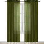 DWCN Olive Green Sheer Curtains Semi Transparent Voile Rod Pocket Curtains - Image 9