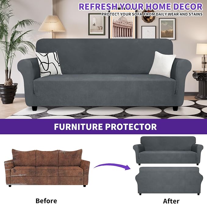 ZNSAYOTX Super Stretch Couch Cover, New Striped Sofa Covers Fitted Slipcovers - Image 2