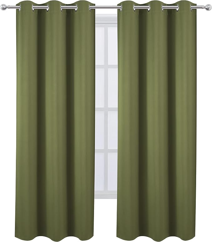 LEMOMO Olive Green Thermal Blackout Curtains/42 x 84 Inch/Set of 2 Panels Room - Image 2