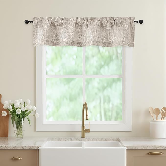 Valances for Windows, Light Filtering Faux Linen Textured Small Short Valance by WelvetBLK