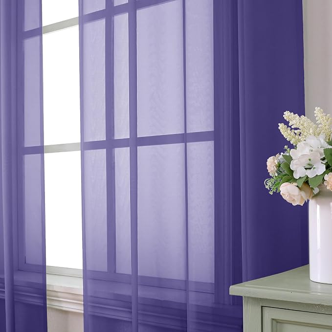 Aiyufeng Purple Sheer Curtains 96 Inches Long 2 Panels Set, Light Filtering - Image 2