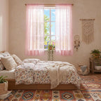 WAZZIO Boho Lace Curtains 63 Inch 2 Panels -Sheer Panel Drape Floral Pattern & - Image 3