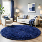 Navy Blue Round Rugs 5Ft for Boys Bedroom, Fluffy Circle Area Rug for Kids - Image 3