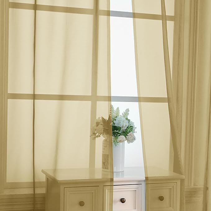 OVZME Gold Sheer Curtains 63 Inches Long 2 Panels - Image 5
