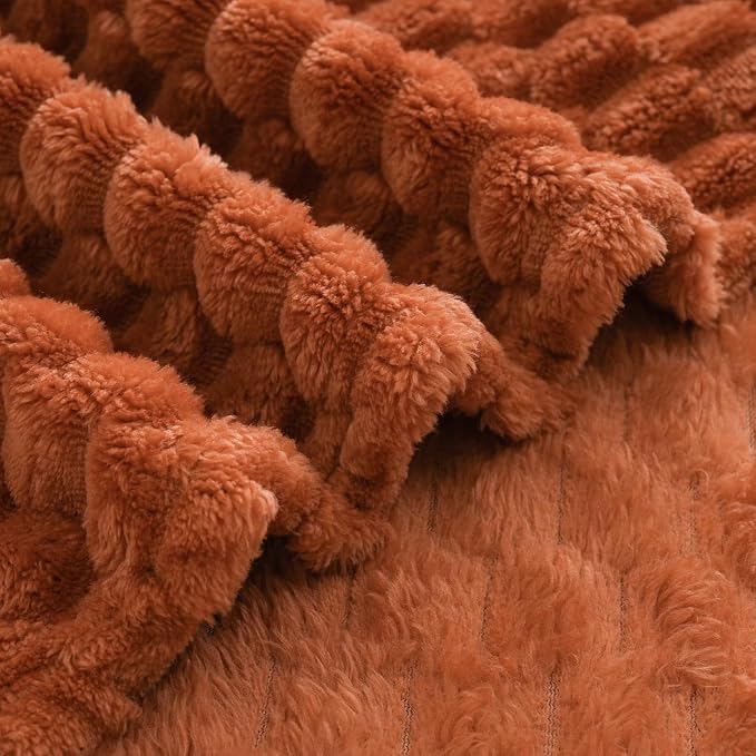 Puncuntex Burnt Orange Throw Blanket 90"×90" inches Fuzzy 3D Jacquard - Image 6