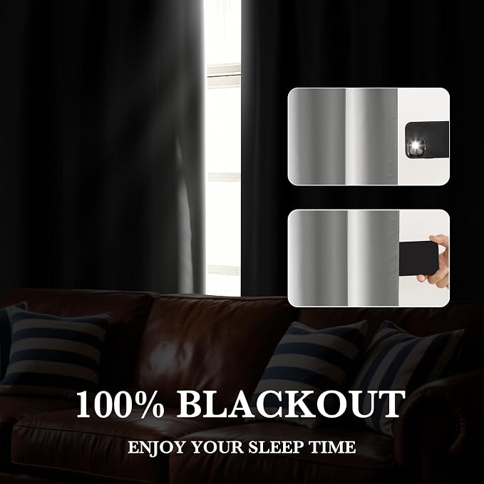 RYB HOME Bedroom Blackout Curtains 63 inches Long, 100% Blackout Thermal - Image 4