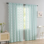 YJ YANJUN Vintage Lace Curtains 84 Inches Long-Victorian Floral Pattern Aqua - Image 2