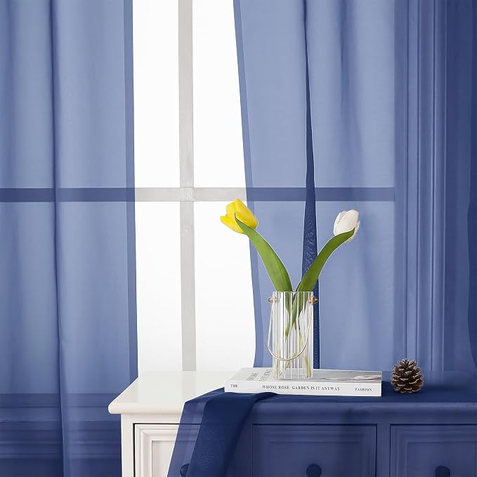 Lecloud Royal Blue Sheer Curtains 54 Inch Length 2 Panels, Voile Light - Image 9