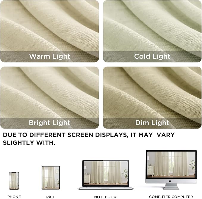 Joydeco Linen Curtains 90 Inch Length 2 Panels Set - Image 2