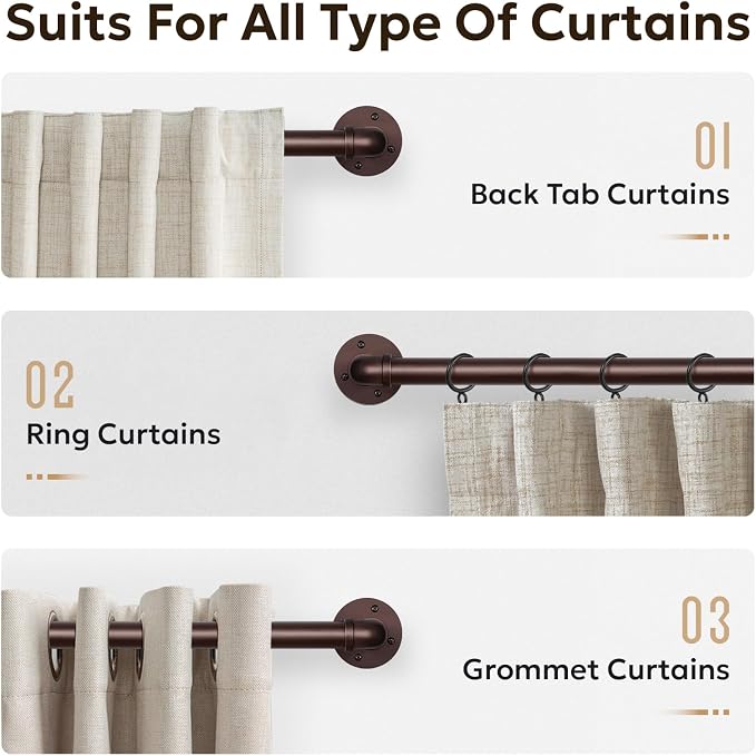 Zeerobee Curtain Rods for Windows 120 to 240, 1 Inch Industrial Wrap Around - Image 8