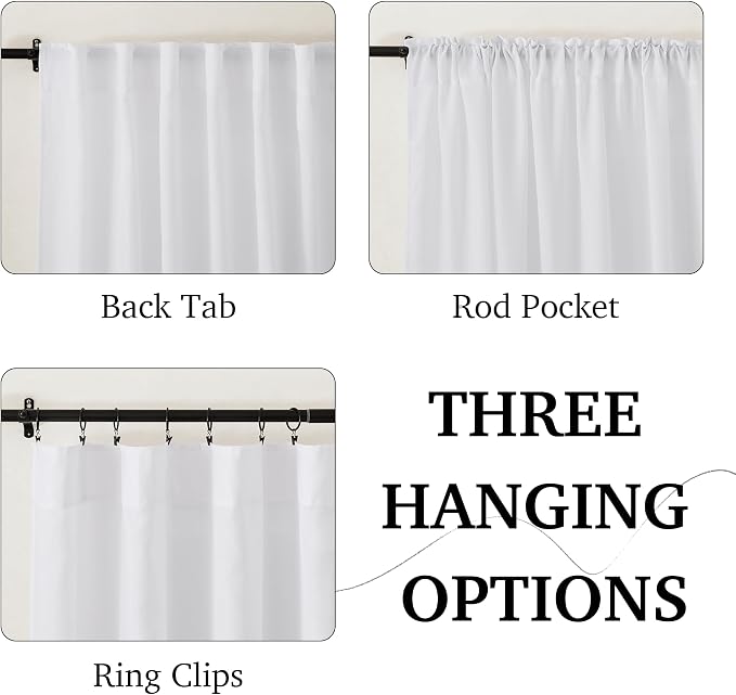 RYB HOME White Linen Curtains 90 inches Long, Semi Sheer Light Filtering Back - Image 2
