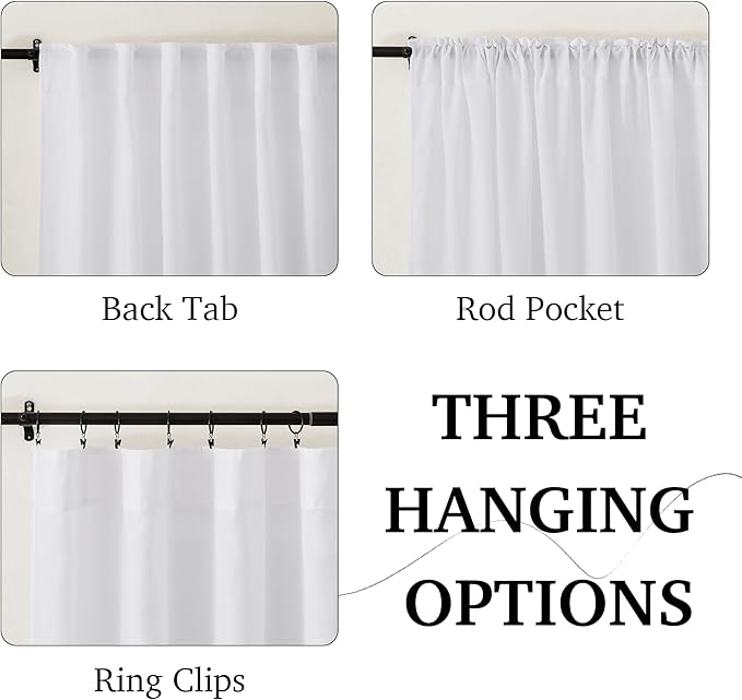 RYB HOME Living Room Curtains Linen Sheer, Light Filtering White Linen Curtains - Image 2