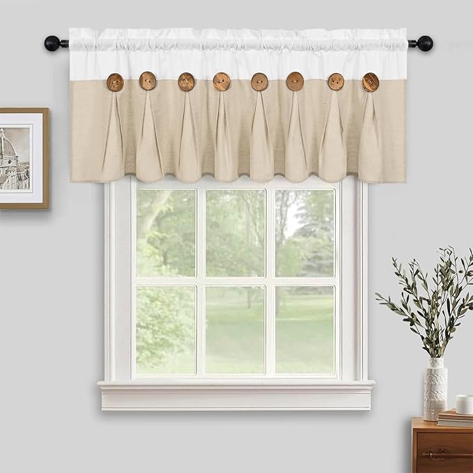 FRAMICS Farmhouse Valance Curtains, Boho Cotton Linen Kitchen Valance, Rustic - Image 2