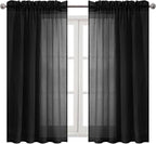DWCN Black Sheer Curtains Semi Transparent Voile Rod Pocket Curtains - Image 9