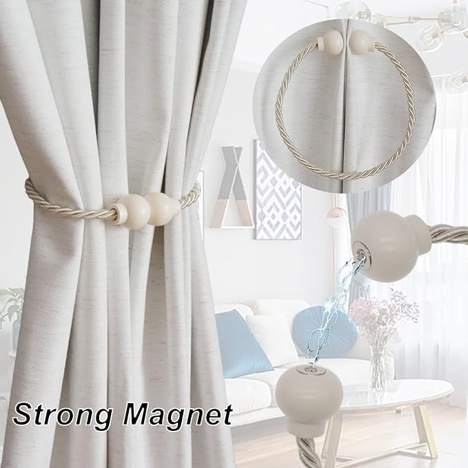 6 Pack Magnetic Curtain Tiebacks Modern Handmade Rope Curtain Tie Backs - Image 2