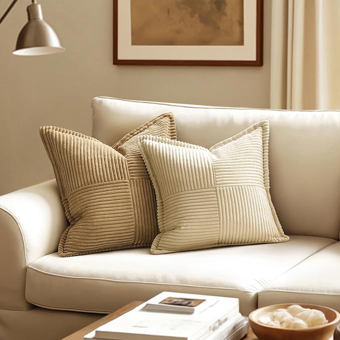 MIULEE Cream Corduroy Decorative Euro Sham Pillow Covers 24x24 Inch - Image 2