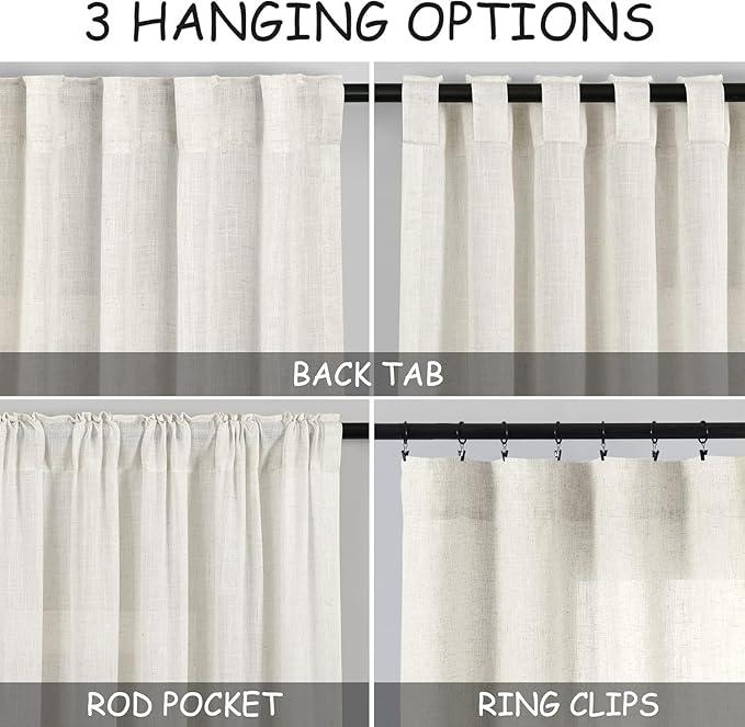Nanspring Linen Curtains 40 Inch Length - Image 2
