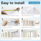 IFELS Heavy Duty Curtain Rods for Windows 28 to 48 Inch, 1 Inch White Curtain - Image 7