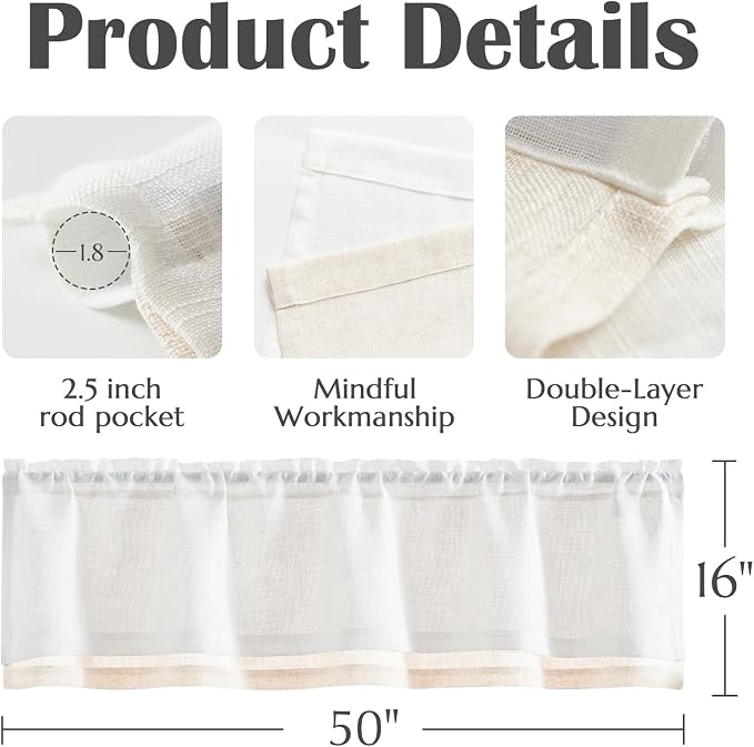 jinchan Linen Valance for Farmhouse Living Room Windows 16 Inch Slubbed Crossed - Image 6