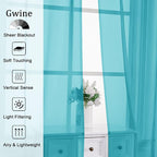 Gwine Turquoise Sheer Curtains 72 Inches Long 2 Panels Set - Image 2