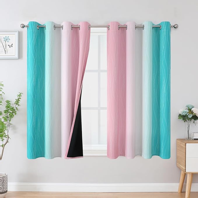 Estelar Textiler Pink and Teal Blackout Curtains 45 Inch Length, Full Light by ESTELARTEXTILER