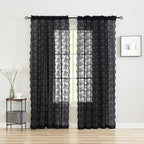 YJ YANJUN Vintage Lace Curtains 72 inch Length Goth Black Floral Sheer - Image 2