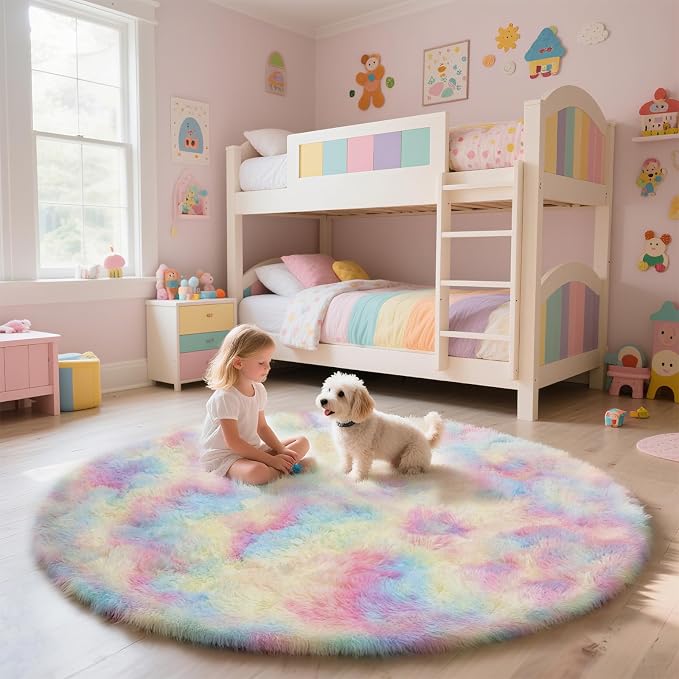 yulidayang Rainbow Fluffy Round Area Rugs by yulidayang
