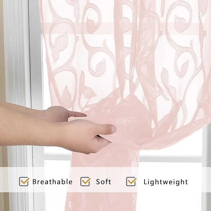 OWENIE Furman Blush Sheer Curtains, 72 inches Long 2 Panels Set, Light - Image 5