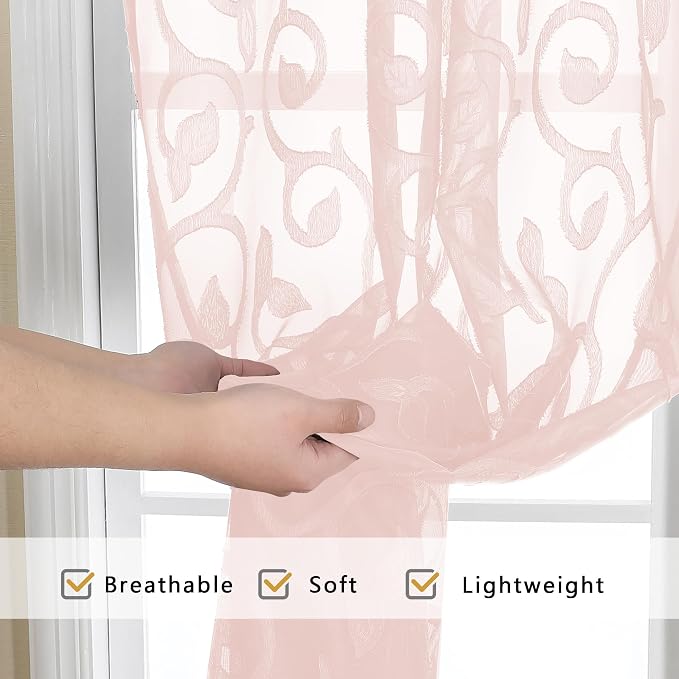 OWENIE Furman Extra Long Blush Pink Sheer Curtains 96 inches Long - Image 5