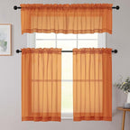 Orange Kitchen Curtains 30 Inch Length Tier 2 PCS, Solid Soft Airy Half Curtains - Image 8