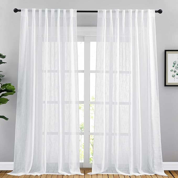NICETOWN White Semi Sheer Linen Curtains by NICETOWN